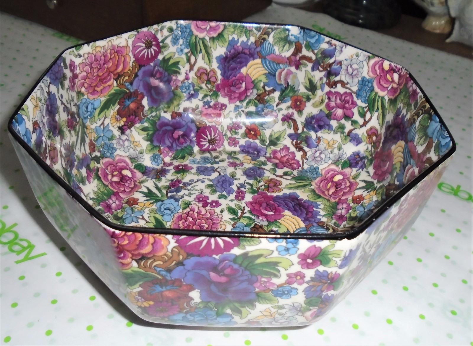 Crown Ducal Purple Chintz Serving Bowl Art Deco