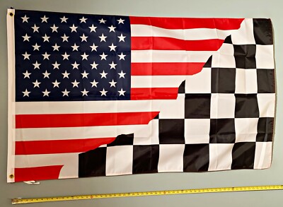 CHECKERED FLAG *FREE SHIP USA SELLER!* USA / Nascar Sprint Car Racing Sign 3x5'