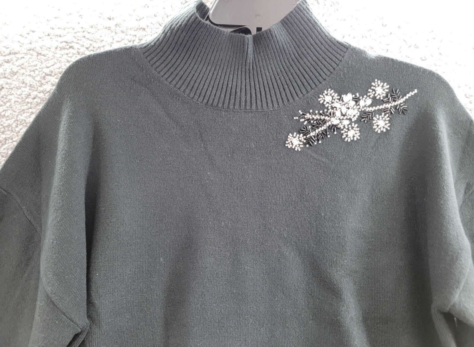 French Connection Beaded Mock Neck Sweater Women's S Blackout Long Sleeve - Picture 3 of 18