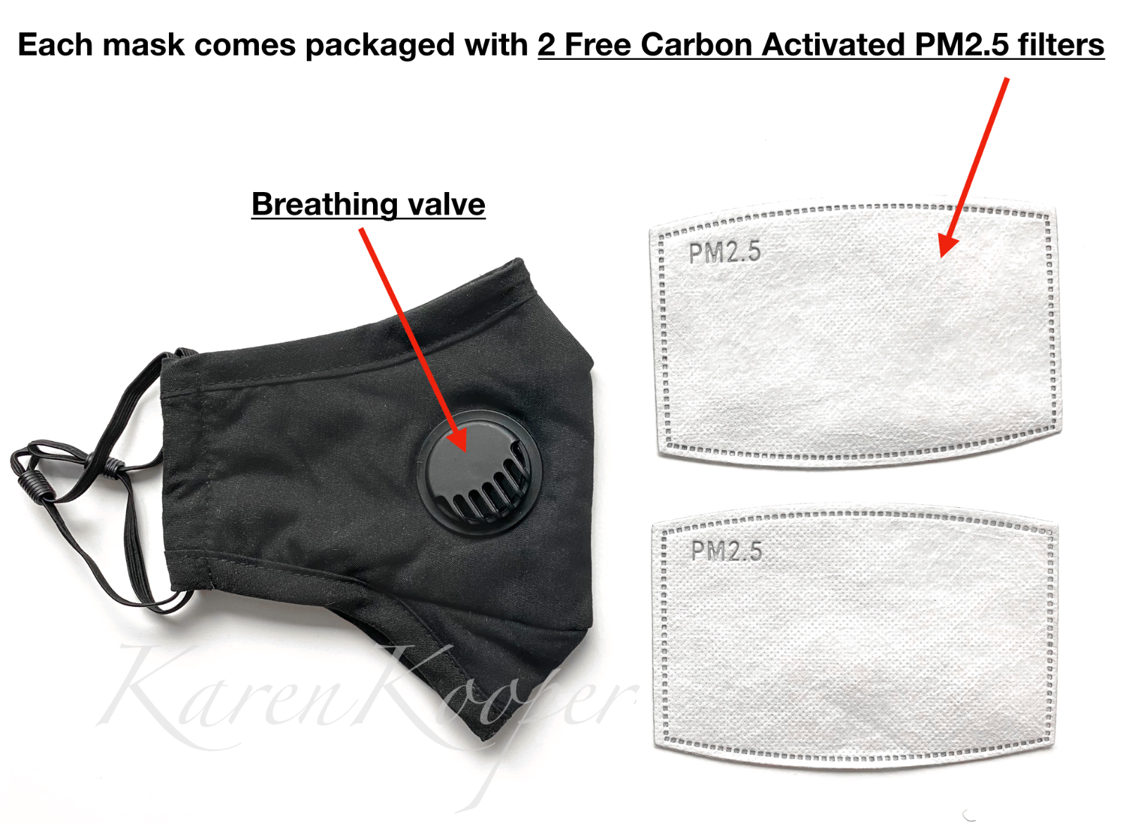 2 Reusable Washable Cotton Cloth Face Mask with Valve / Pocket + 4 PM2.5 Filters