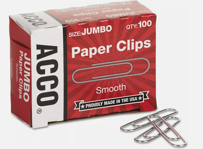 1000ct - ACCO Paper Clips, Jumbo, Smooth, 100 Clips/Box, 10 Box (72580)