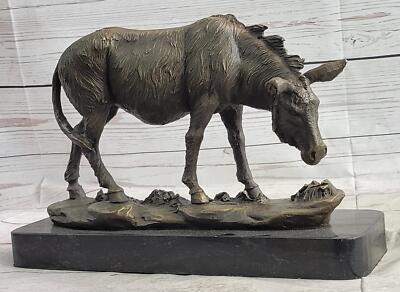 Donkey Mule Bronze Statue Sculpture Handmade Art Figure by Barye on Marble Base