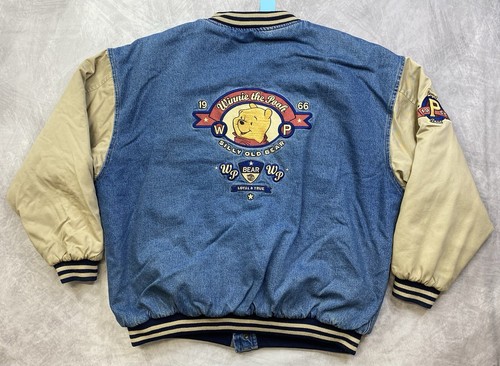 phoo Disney Vintage バーシティジャケット Vintage Disney Winnie Pooh blue Denim Varsity Jacket xxl 1966