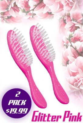 ((2-PACK)) GLITTER PINK AVON HAIR BRUSH FLAIR 8'' NEW - FROM MEXICO ((2-PACK))