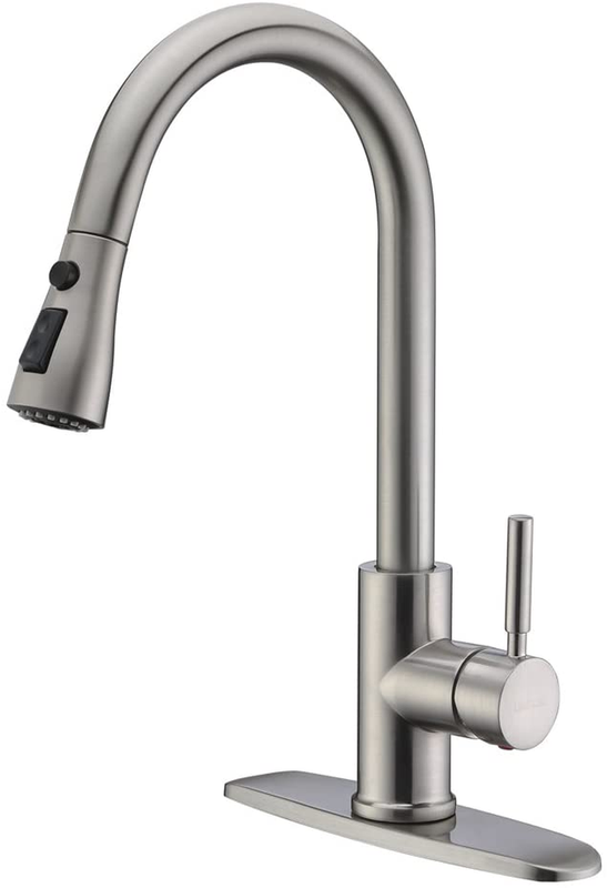 Single Handle High Arc Brushed Nickel Pull Out Kitchen Faucet,Single Level Stain