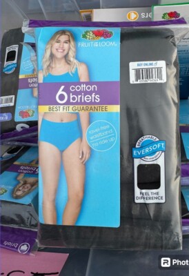 Fruit of the Loom Women's Black Brief Underwear, 6-Pack, Size 9/2X