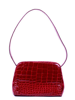 PRADA Vintage Scarlet Red Shiny Alligator Skin Frame Top Shoulder Bag
