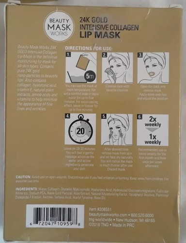 2 Beauty Mask Works 24K Gold Intensive Collagen Lip Mask 5-ct. New/4 Pack opened