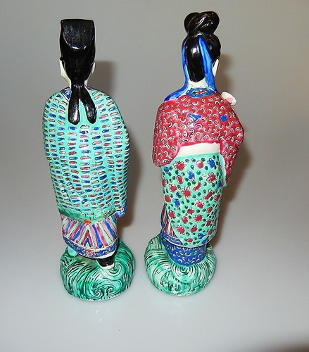 Chinese Pair Immortals Famille Rose Republic Period Figurines Stamped Marks