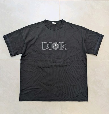 コラボ品♪【Stone  x Dior】ロゴ入り Tシャツ ブラック Dior x Stone Island Embroidered Logo Garment Dyed Black T