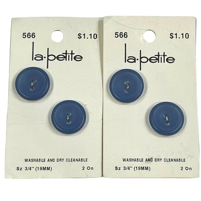 Vintage 2 Card Lot la petite Blue 566 Buttons 2 on Card Size 3/4 NEW Old Stock