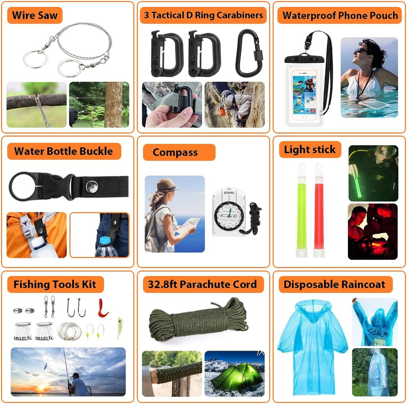 Survival Kit 250pcs, Emergency Survival Gear Kit Survival Tool Emergency Blanket