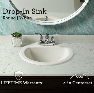 Project Source White Drop-In Round Traditional Bathroom Sink 19inx19in