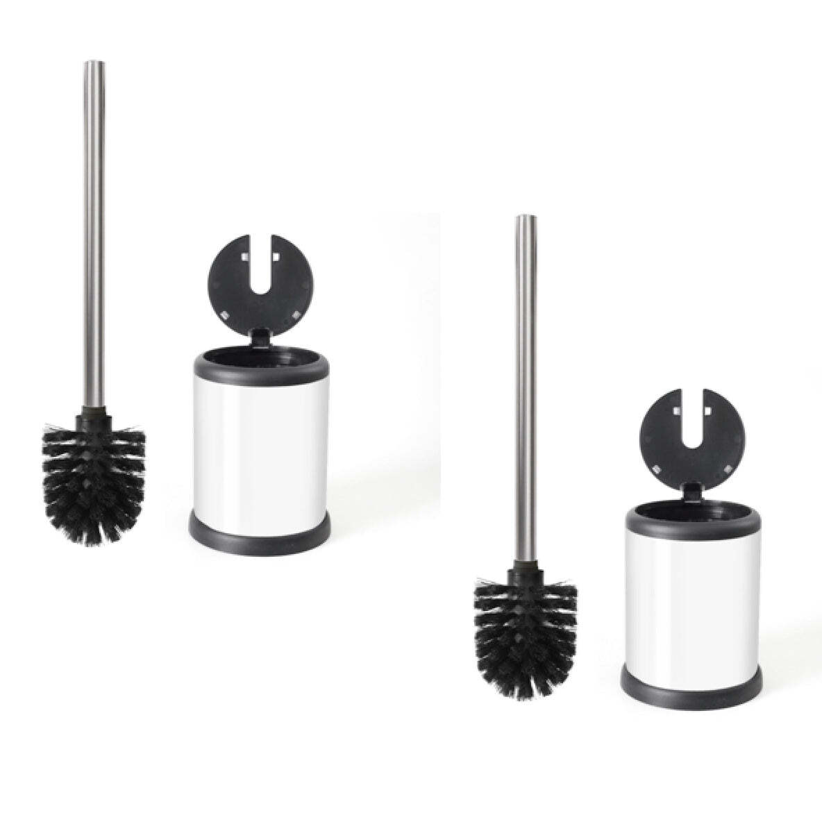Stainless Steel Bathroom Toilet Bowl Cleaning Brush & Holder Set With Lid 2 Pack