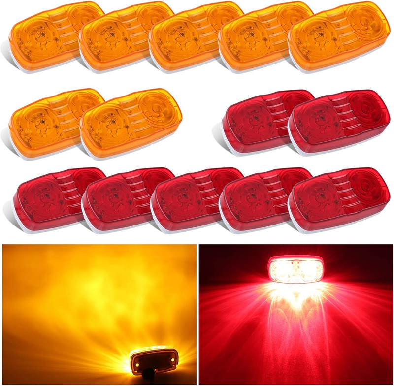 Trailer Marker LED Clearance Lights, 14X Double Bullseye 7 Red & 7Amber 12 LED S