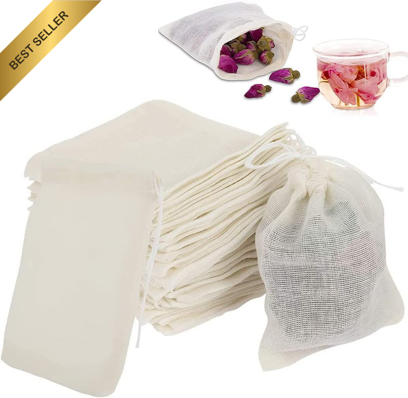 100Pcs Cotton Muslin Drawstring Bags 8x10CM Reusable Tea Spice Gift Bags