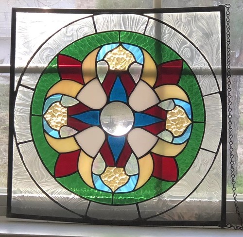 SUNCATCHER - VICTORIAN STAINED GLASS PANEL Approximately 16.5” X 16.5”