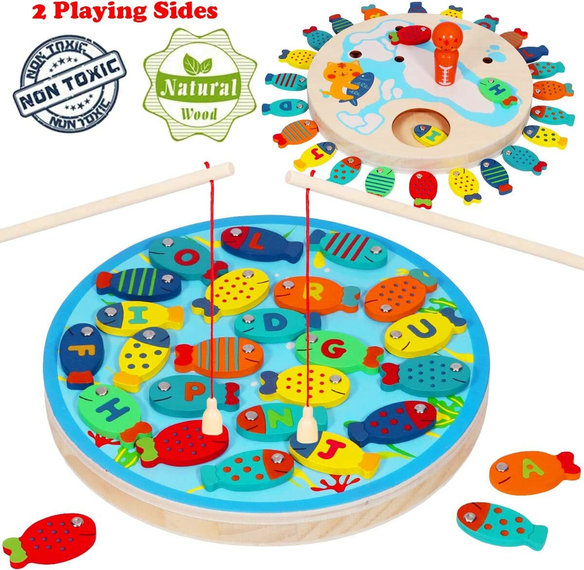 Apfity Jeu de pêche magnétique pour enfants en bois pour enfants 2 3 4 5 ans