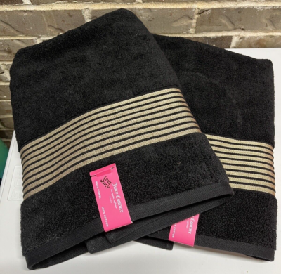 Pink and black bath towels deals