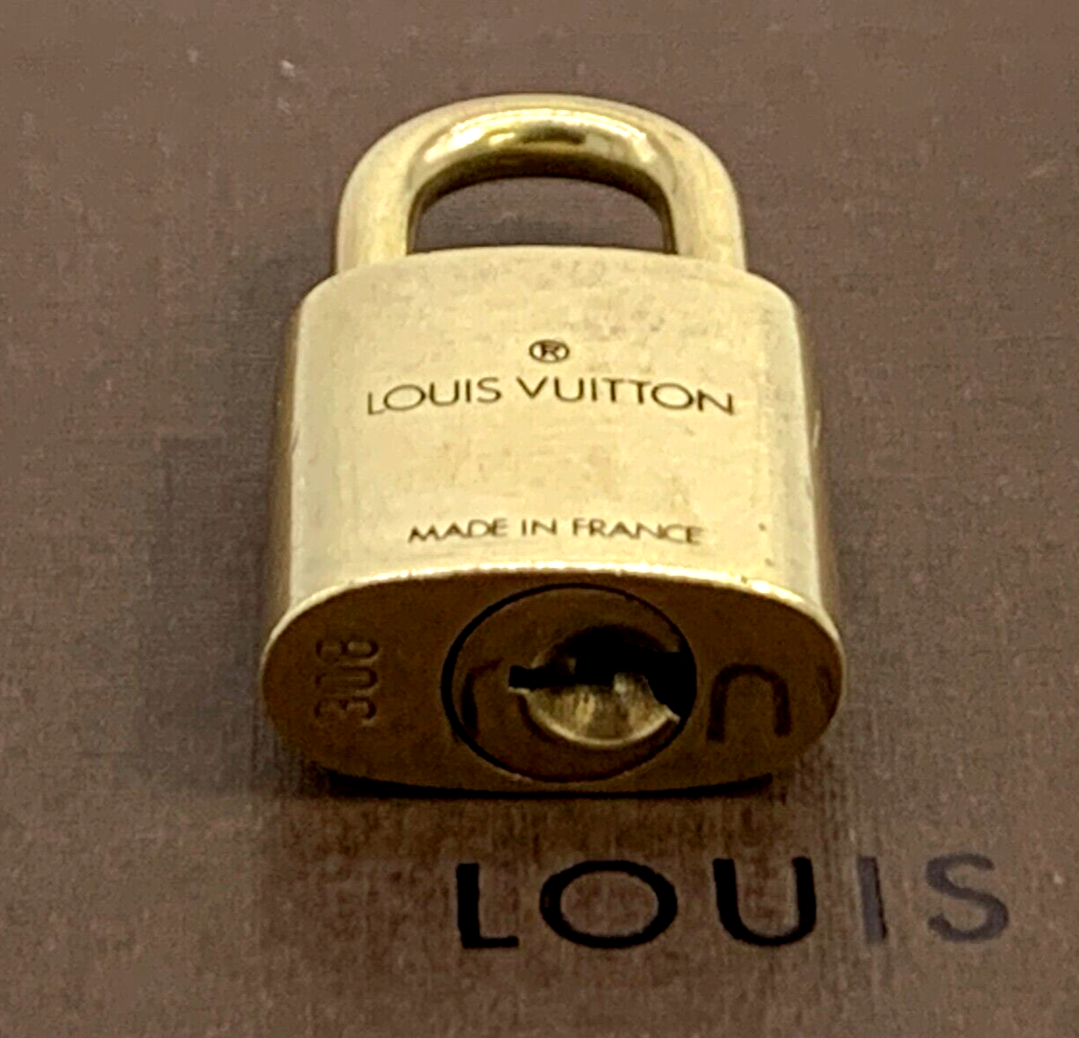 Louis Vuitton Lock & Key Padlock Brass Gold Number Random Bag Charm Authentic