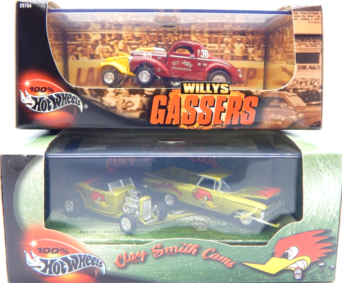 1:64TH 2 HOT WHEELS SETS, 2000 Clay Smith Cams & Willys