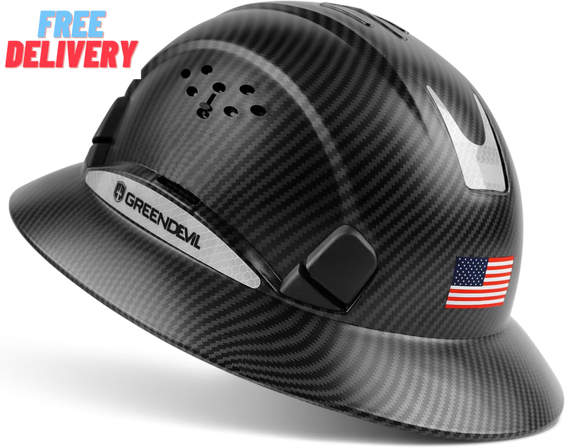 GREEN DEVIL Full Brim Hard Hat Vented Construction Safety Helmet OSHA Approved C