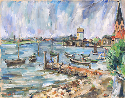 Karl-Heinz Kress (1928-1979). Am Hafen bei Schleswig, Ölgemälde, 1962. Marburg