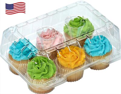  Cupcake Boxes 6 Count [ MADE IN USA ]- Clear Plastic Cupcake Containers w