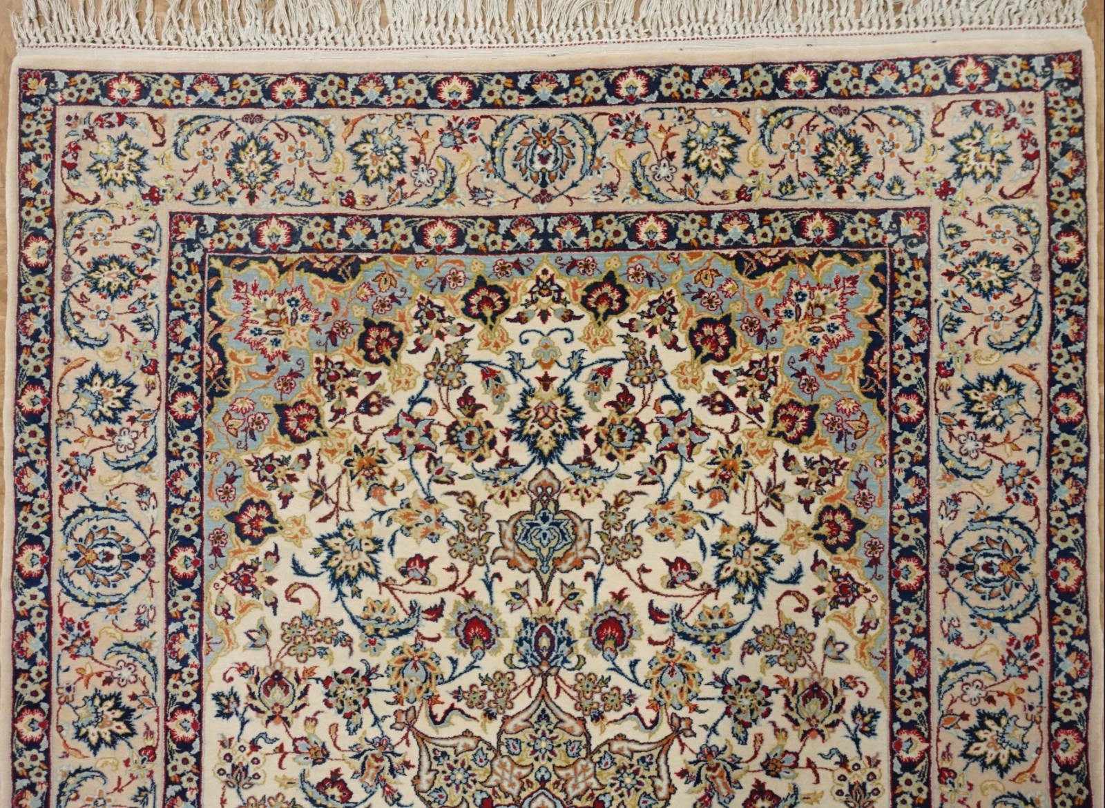 Persian Rug Isfahann Hand Knotted Wool Silk Ivory Ravishing Oriental 3.6 x 5.3