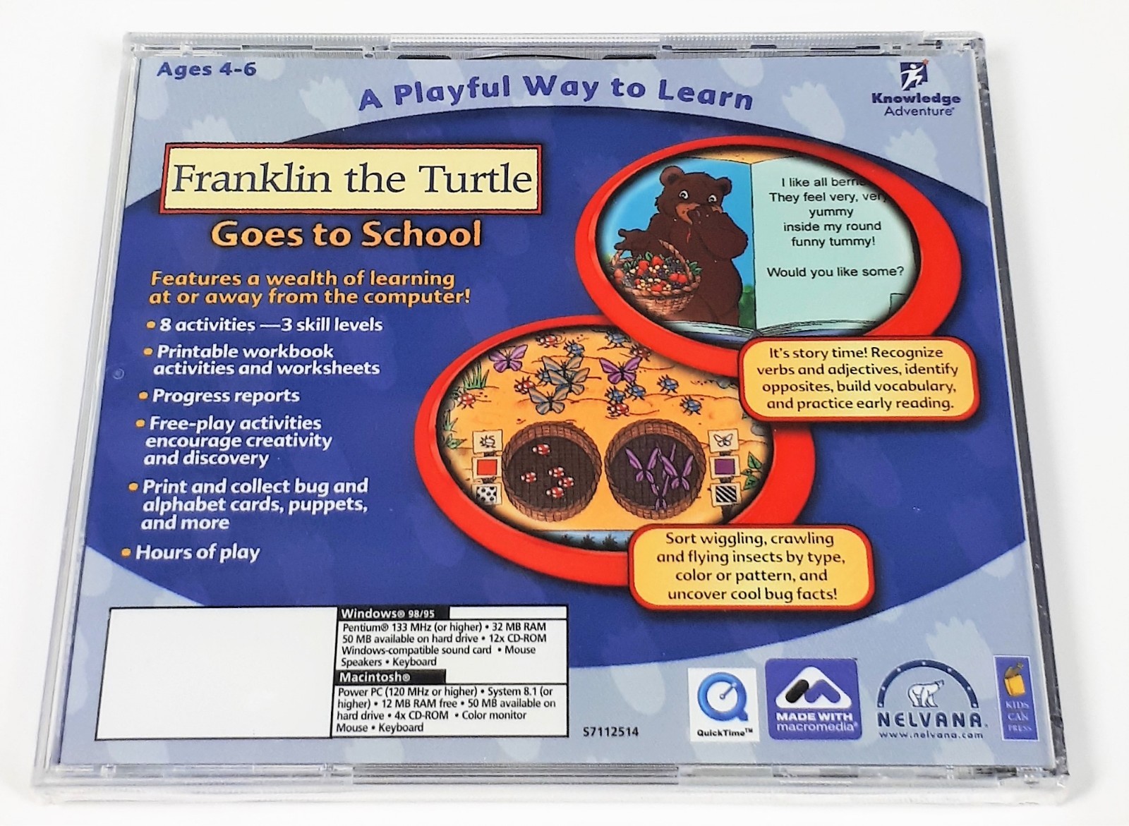 Franklin the Turtle Goes to School 2 CD Set; Ages 4-6; Windows 95/98, Macintosh