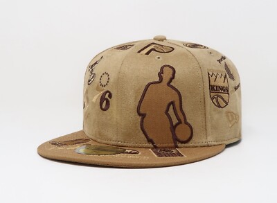New Era 5950 Men Women Cap All Over NBA Teams Logos HWC Wheat Suede Fitted Hat