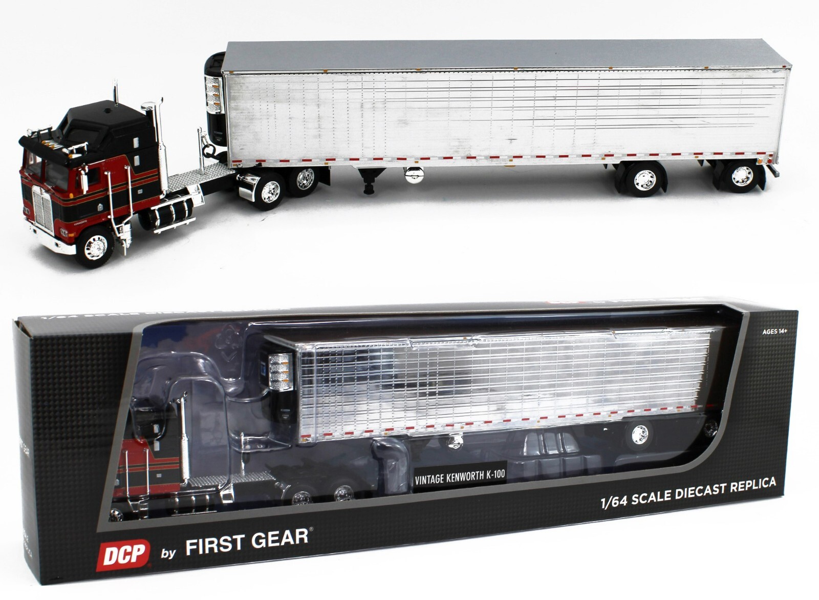 2023 DCP 1:64 BLACK & RED Kenworth K-100 COE w/53' CHROME