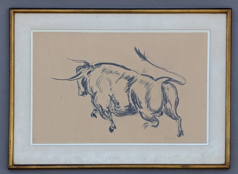 Dessin Au Crayon - Taureau - Signee - Xxeme