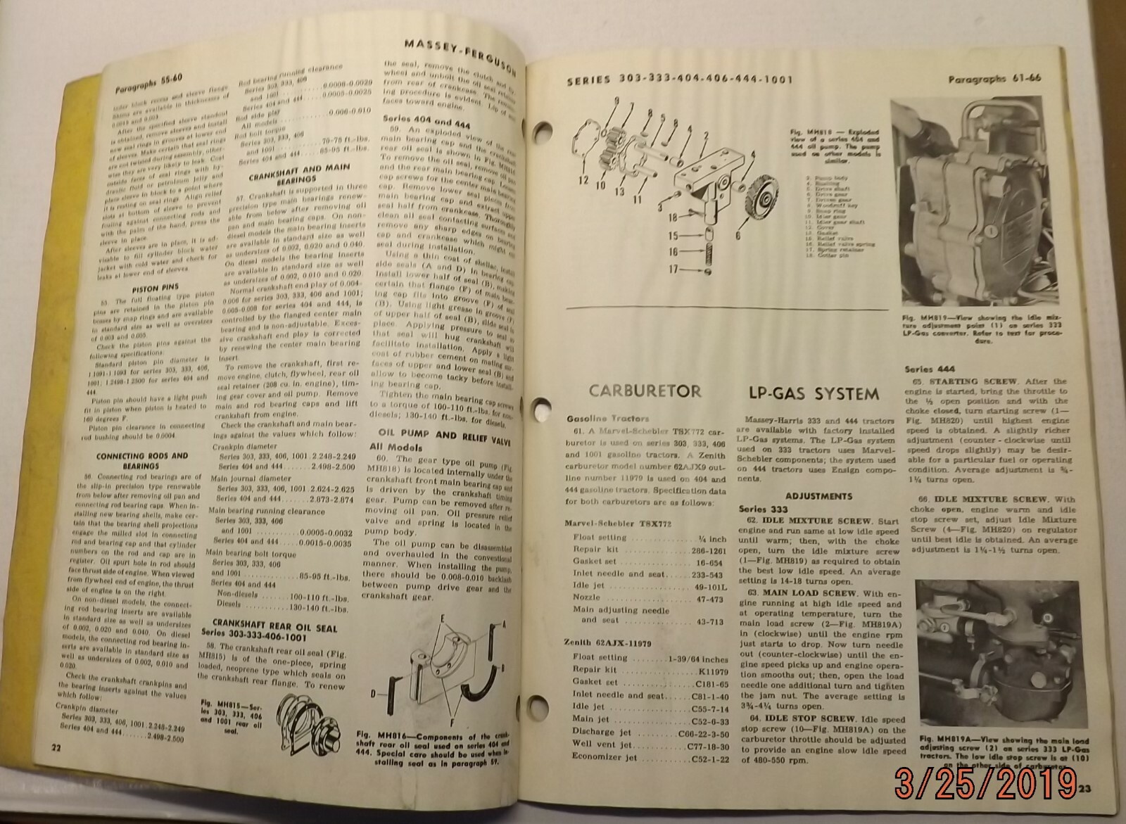 MASSEY FERGUSON MF 303 333 404 406 444 1001 TRACTOR I&T SERVICE SHOP MANUAL USAB