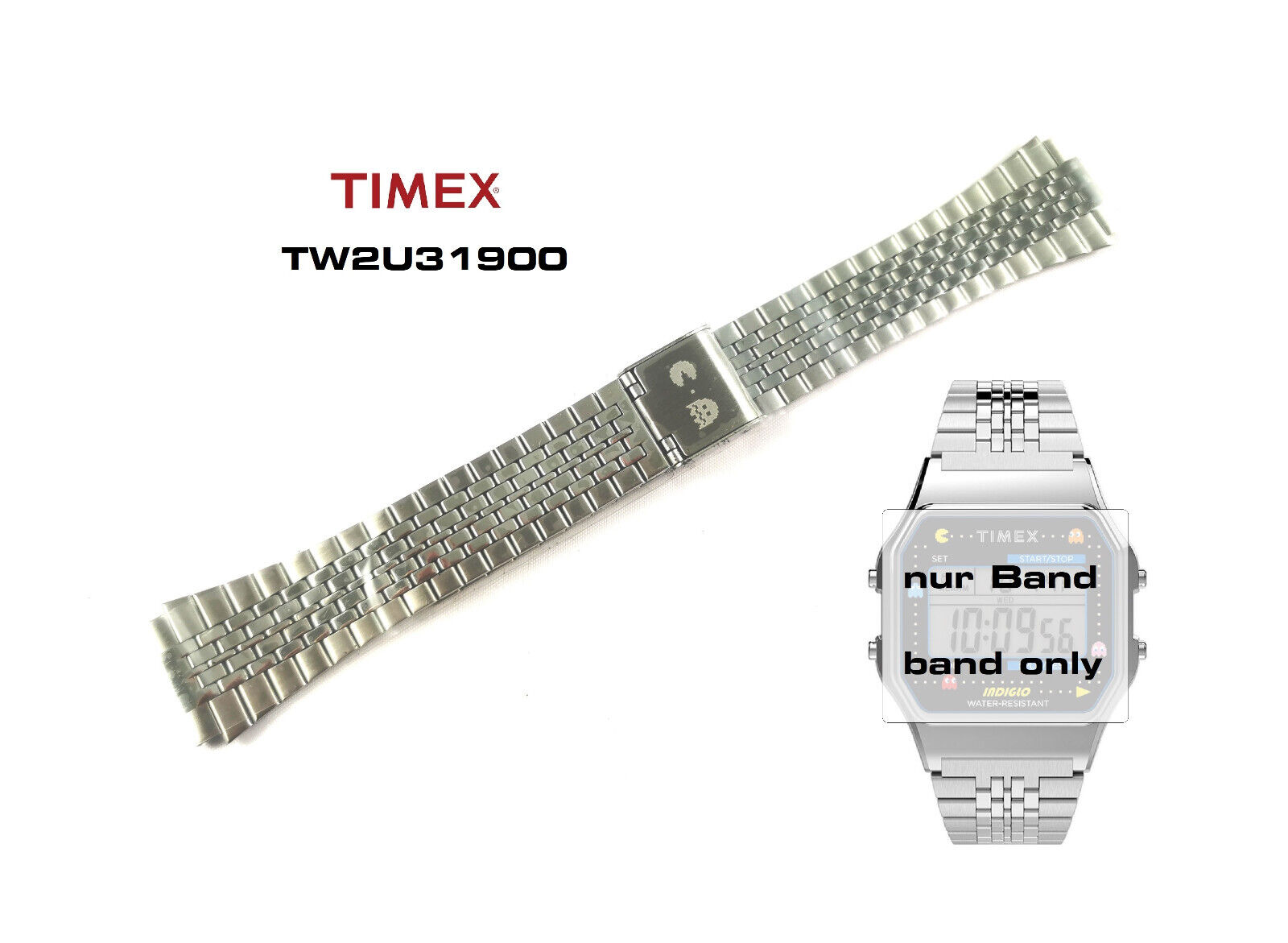 Timex Replacement Band TW2U31900 T80 X Pac Man - Stainless Timex Replacement Band TW2U31900 T80 X Pac Man - Stainless