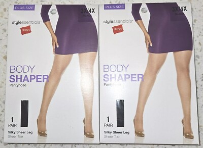 Lot Of 2 Hanes Style Essentials Body Shaper Pantyhose Silky Sheer 3X / 4X Black