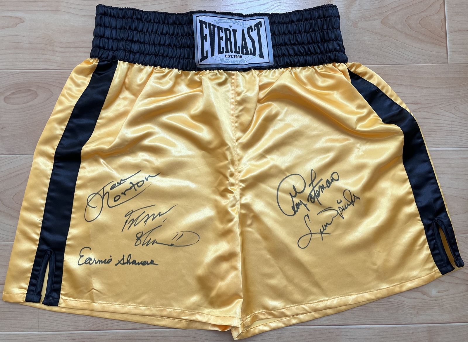 George Foreman, Ken Norton, Leon Spinks, Shavers, Bruno Signed Boxing Trunks