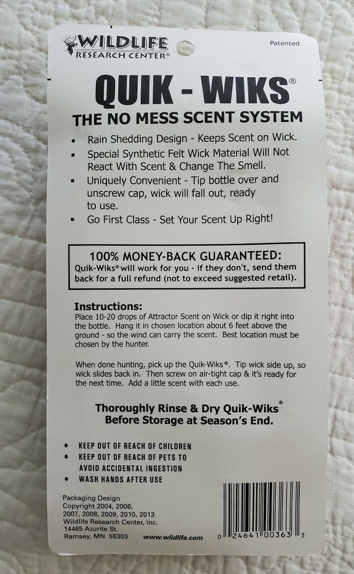 Wildlife Research Center Scent Holder Quik-Wiks No Mess Scent Dispenser 3pk 