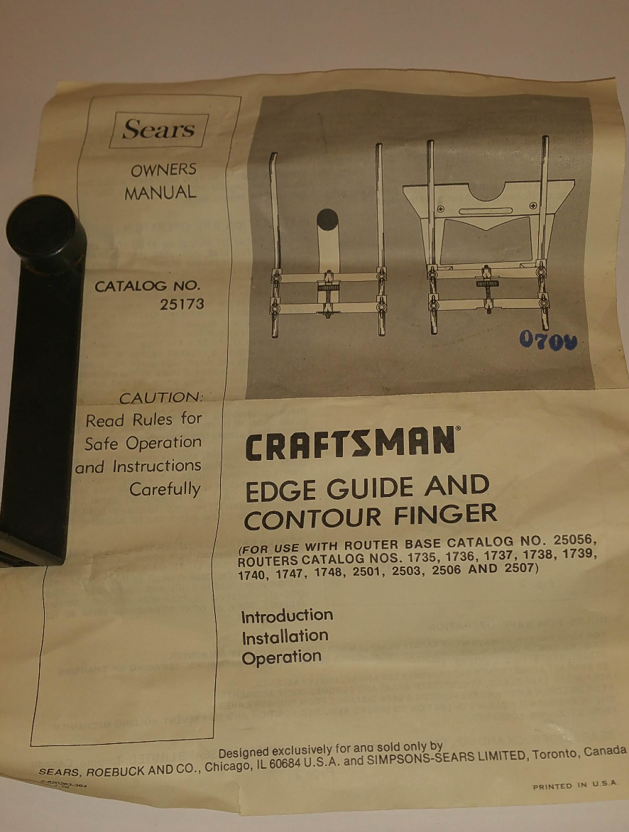 Craftsman Router Edge Guide & Contour Finger 9-25173