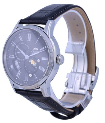 Pre-owned Orient Sun Moon Phase Black Dial Leather Band Automatic Ra-ak0010b10b Mens Watch