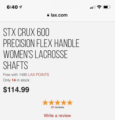 New Womens Lacrosse Stick Shaft only no head STX Crux Precision 600 10 Degree