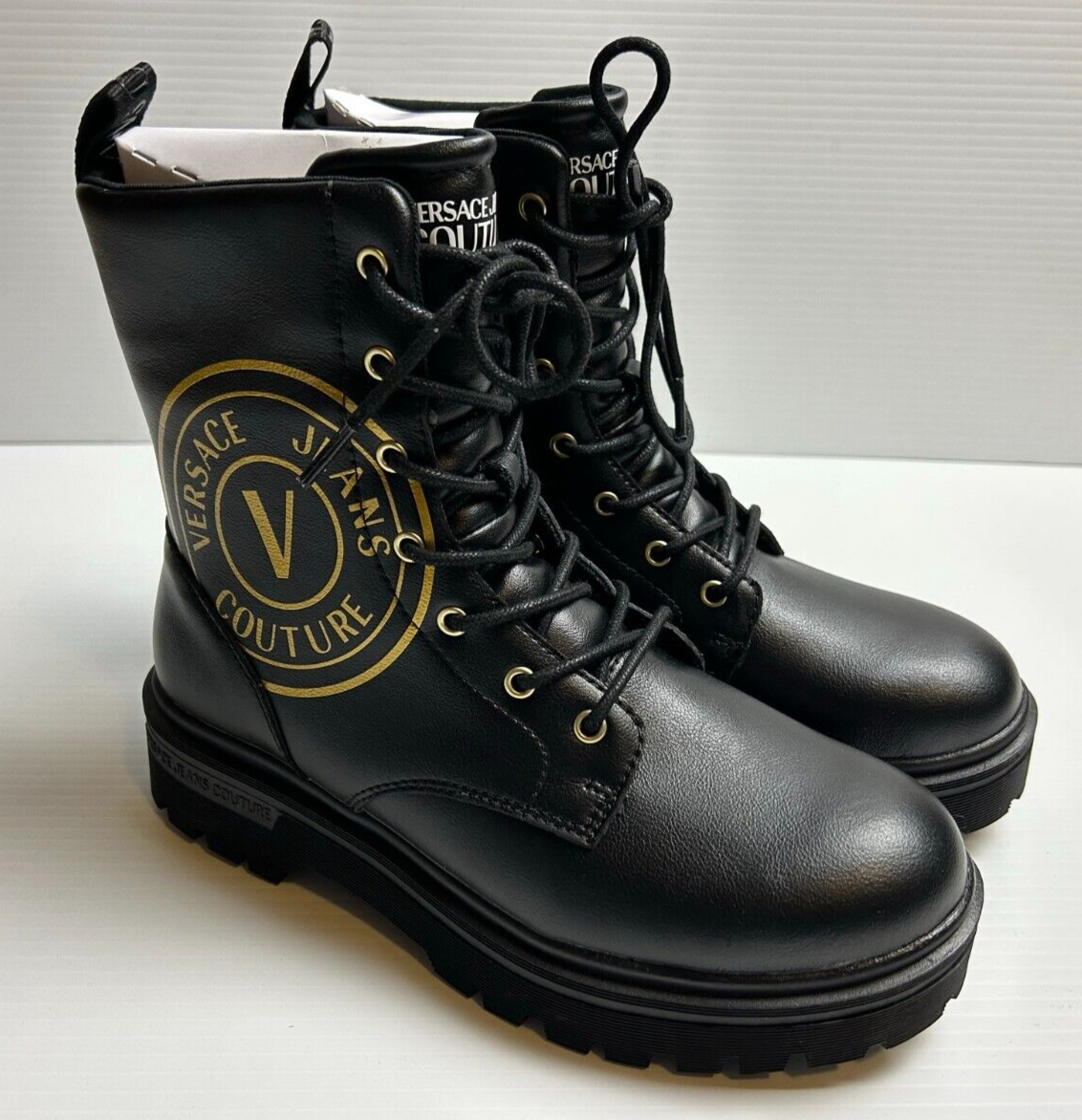 Pre-owned Versace Jeans Couture Black Syrius Boots Women Size It 39/us 9 73ya3s39 Logo