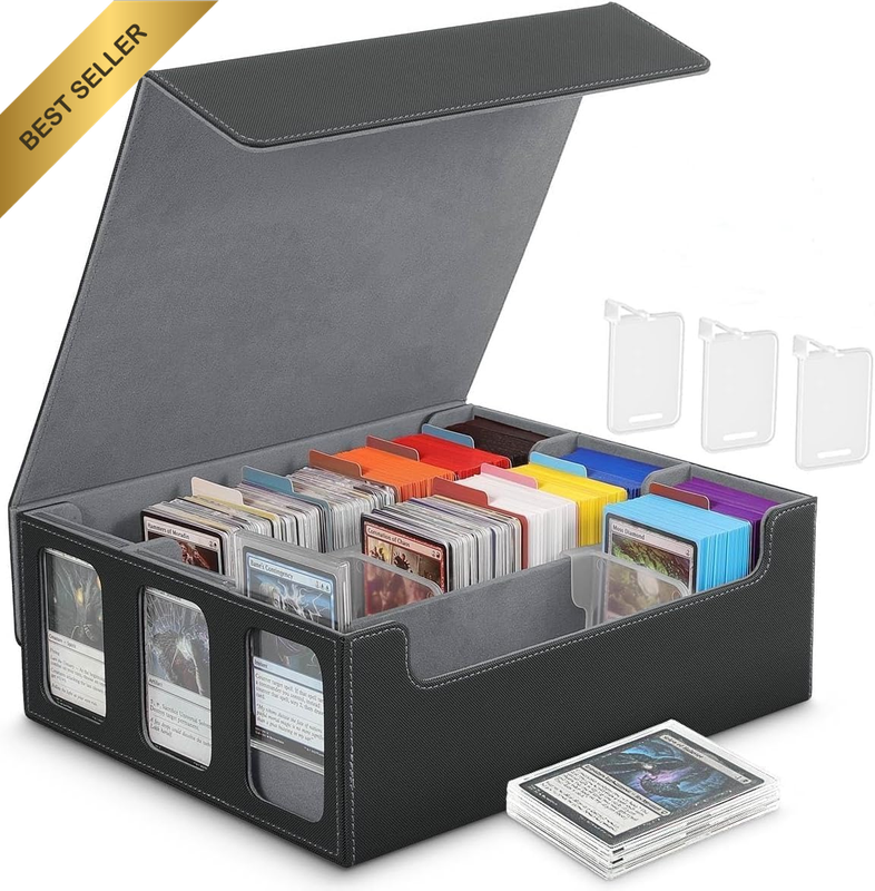 Gray Rectangular Rigid Smooth (Leather-Like) Hinged Lid Card Deck Case for Tradi