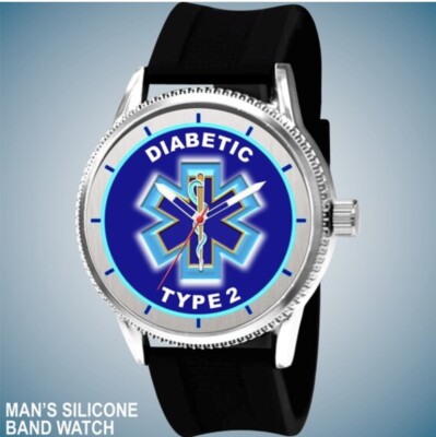 Diabetic Type 2 Blue Star of Life Cross Medical Alert New Man s Watch