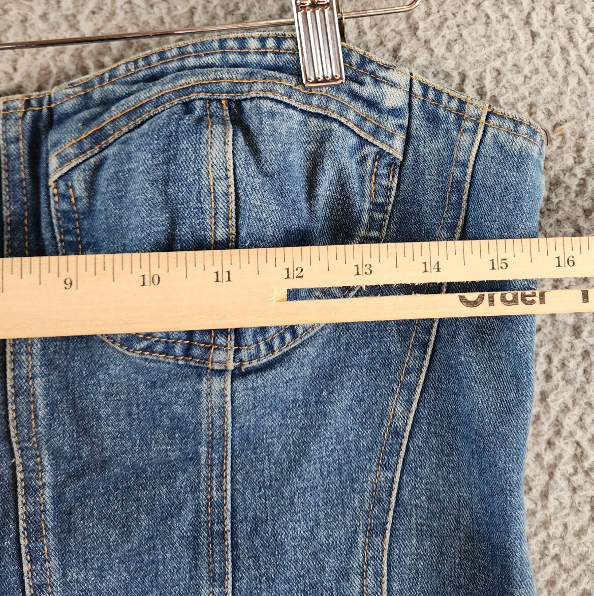 Another Mode Denim Mini Dress Women's L Blue Two Side Slant Pocket Strapless - Picture 4 of 12