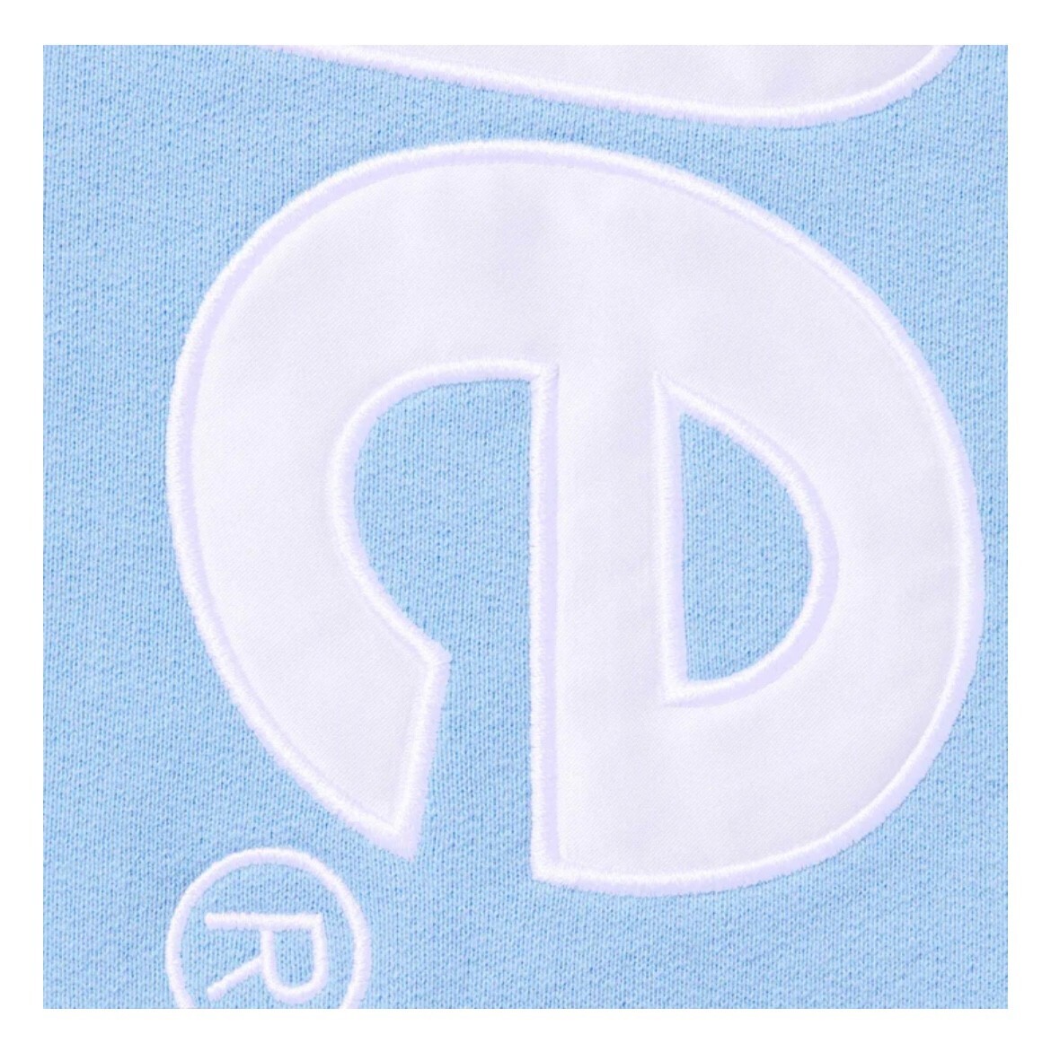 Pre-owned Supreme Satin Applique Hooded Sweatshirt Light Blue Xl In Hand