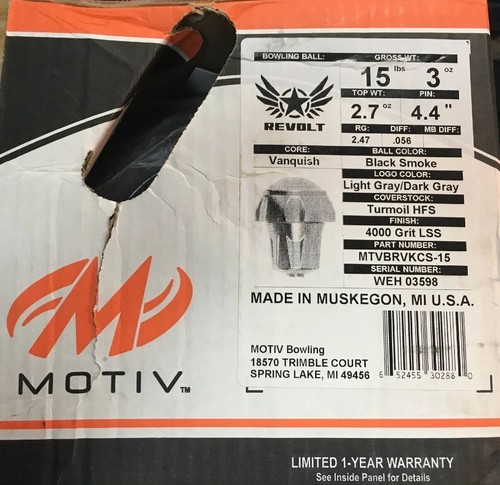 15lb Motiv Covert Revolt Bowling Ball NIB!