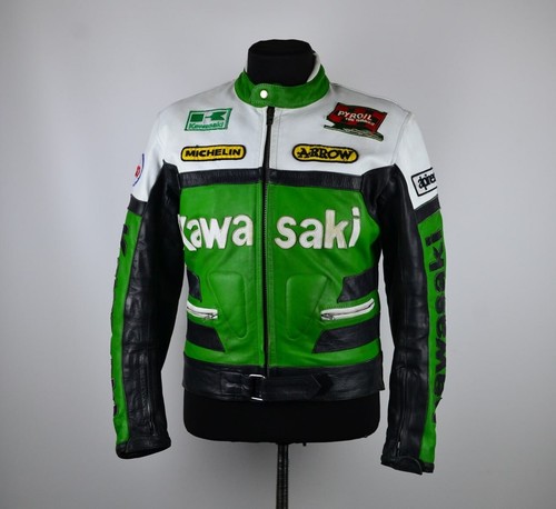 Vintage Kawasaki Moto Racing Leather Jacket Size L | eBay