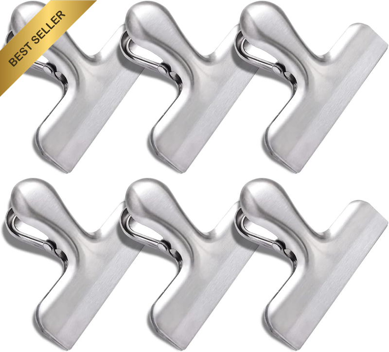 6 Pcs Stainless Steel Chip Clips, Heavy Duty Metal Bag Clips for Food Storage, F