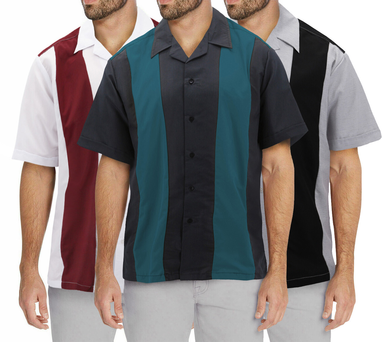 

Мужская рубашка в стиле ретро для боулинга, повседневная двухцветная винтажная классическая рубашка Guayabera на пуговицах
